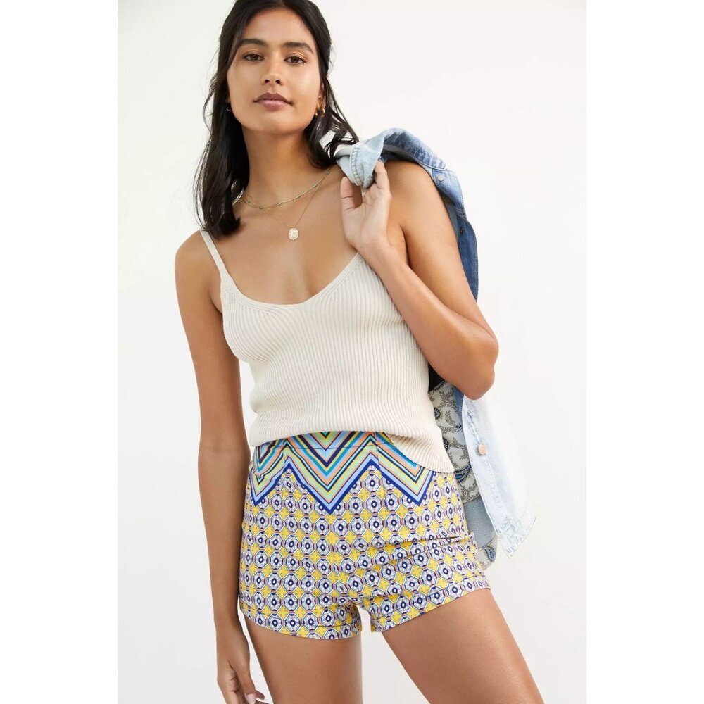 Anthropologie Maeve High Rise Pattern Relaxed Fit Shorts Womens Size 6 Side Zip